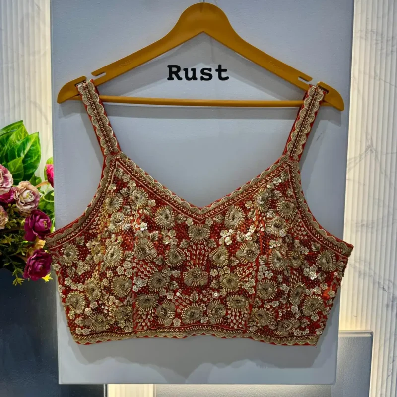 Beautiful Beads And Jari Work Spaghetti Pattern Sleeveless Blouse