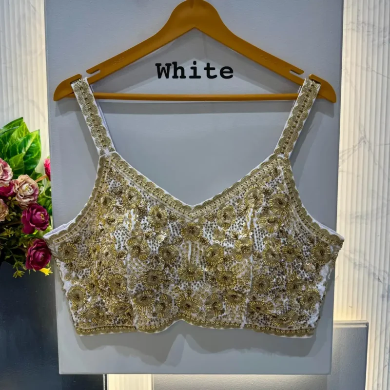 Beautiful Beads And Jari Work Spaghetti Pattern Sleeveless Blouse