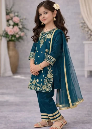 Chinos Silk Stitched Eid Special Top And Palazzo For Kids