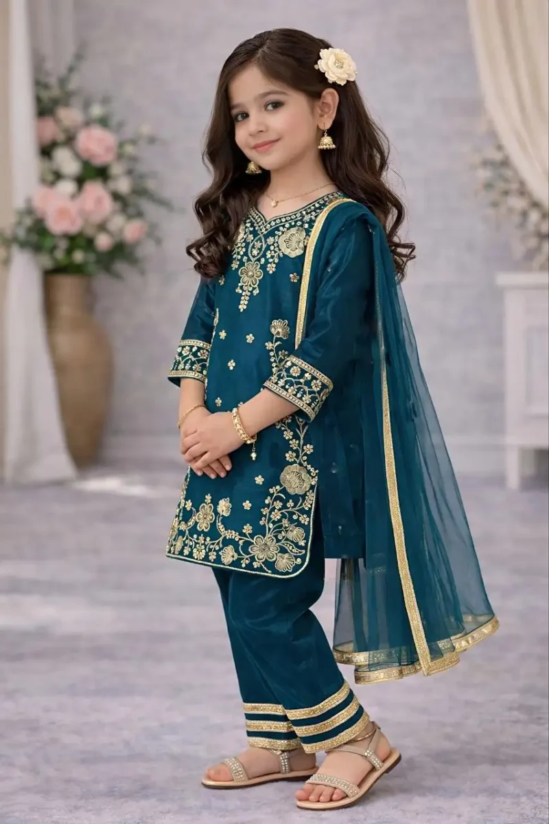 Chinos Silk Stitched Eid Special Top And Palazzo For Kids