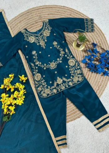 Chinos Silk Stitched Eid Special Top And Palazzo For Kids