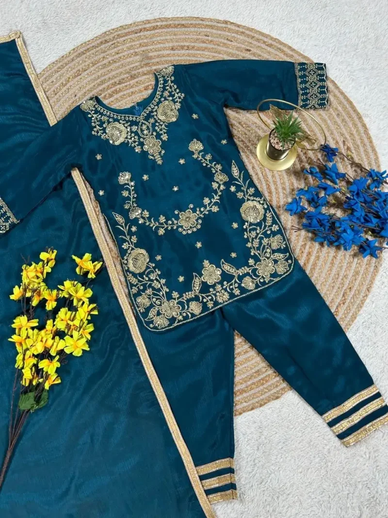 Chinos Silk Stitched Eid Special Top And Palazzo For Kids