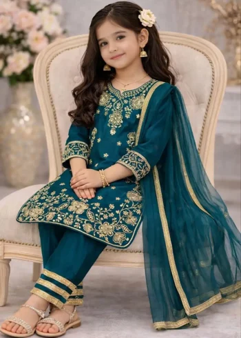 Chinos Silk Stitched Eid Special Top And Palazzo For Kids