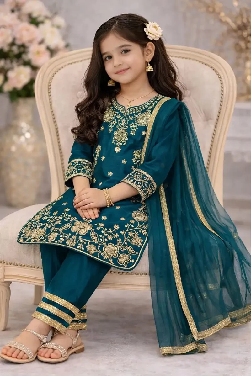 Chinos Silk Stitched Eid Special Top And Palazzo For Kids
