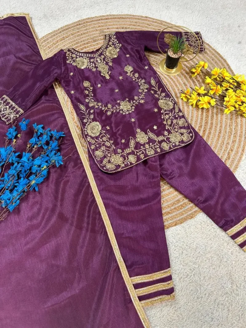 Chinos Silk Stitched Eid Special Top And Palazzo For Kids