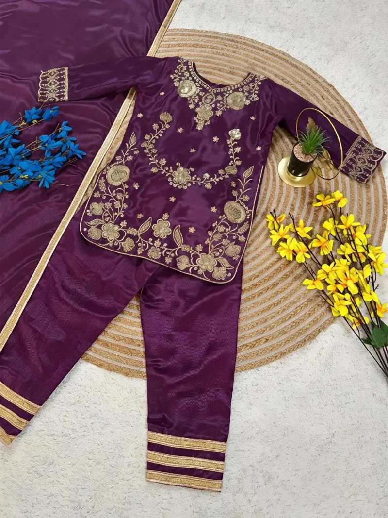 Chinos Silk Stitched Eid Special Top And Palazzo For Kids