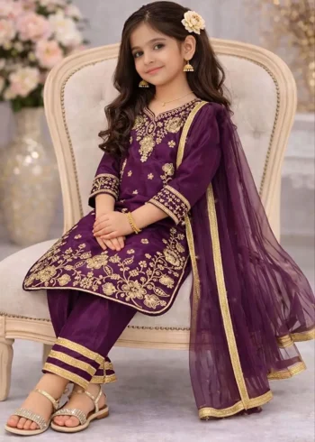 Chinos Silk Stitched Eid Special Top And Palazzo For Kids