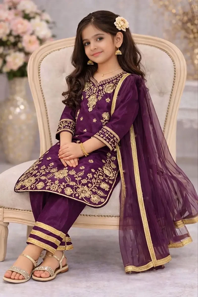 Chinos Silk Stitched Eid Special Top And Palazzo For Kids