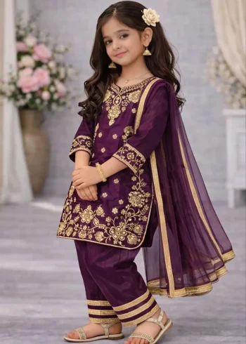 Chinos Silk Stitched Eid Special Top And Palazzo For Kids