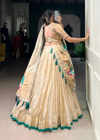 Cream Color Paithani Zari Weaving Marathi Style Lehenga
