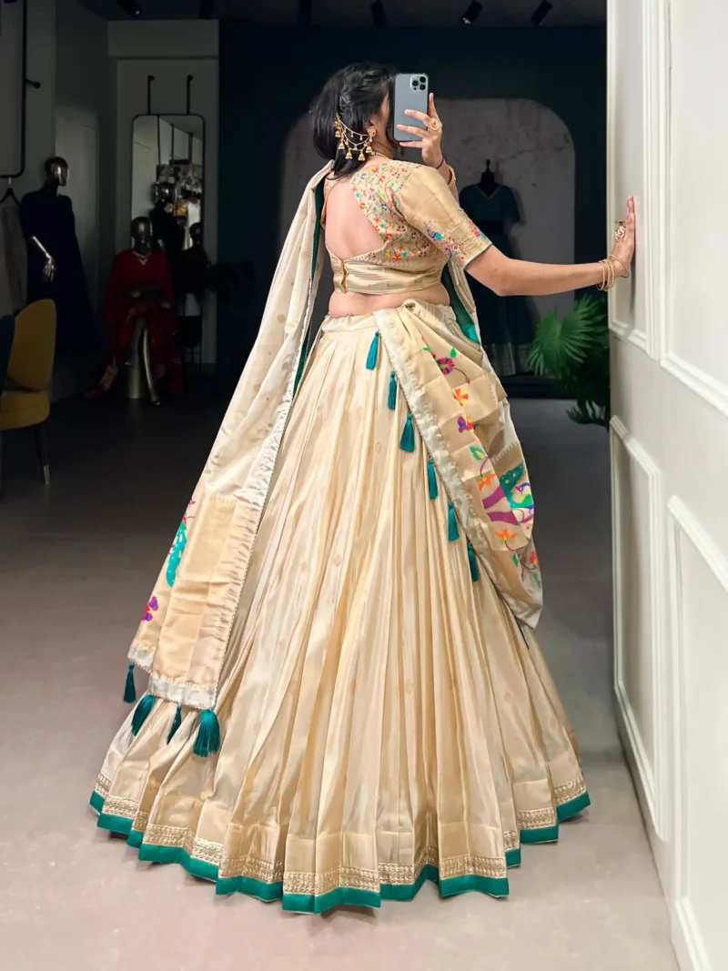 Cream Color Paithani Zari Weaving Marathi Style Lehenga
