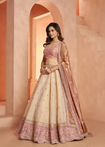 Dreamy Designer Girlish Lehenga With Handcrafted Embellishments For Engagement
