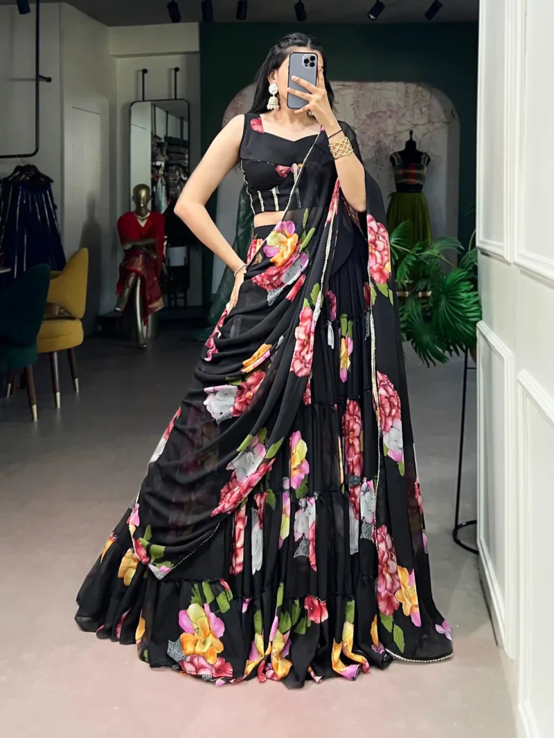 Floral Printed Chiffon Festive Lightweight Lehenga Choli