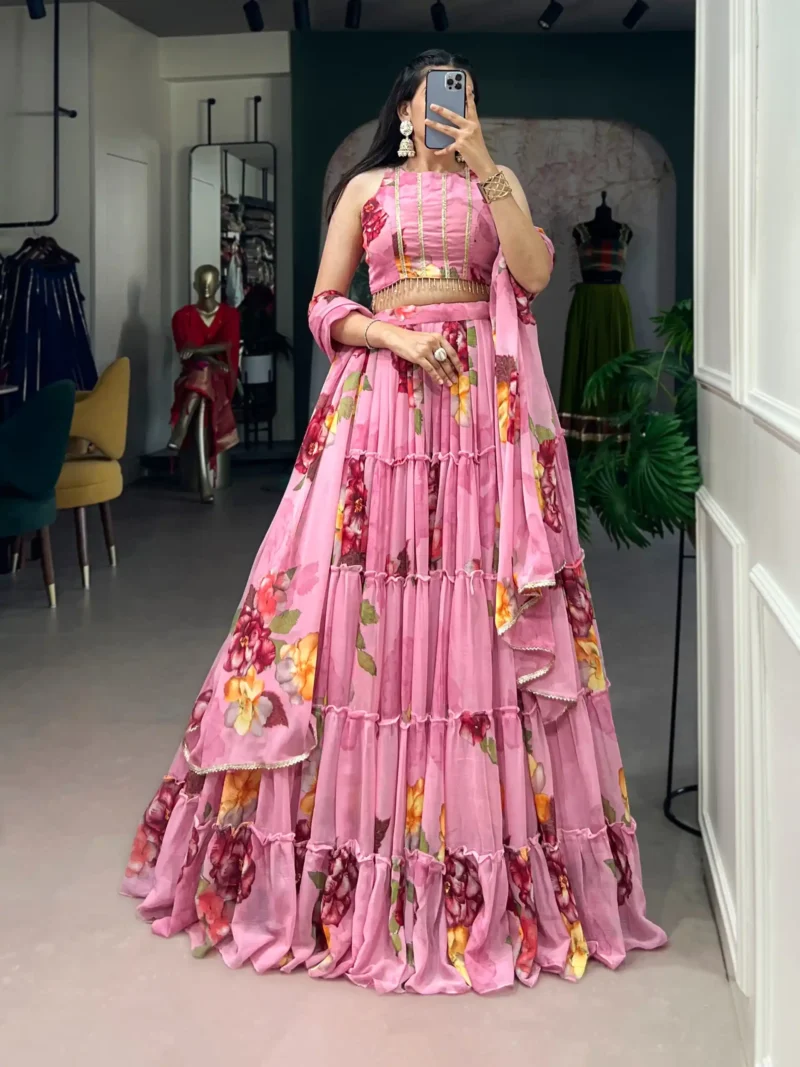 Floral Printed Chiffon Festive Lightweight Lehenga Choli
