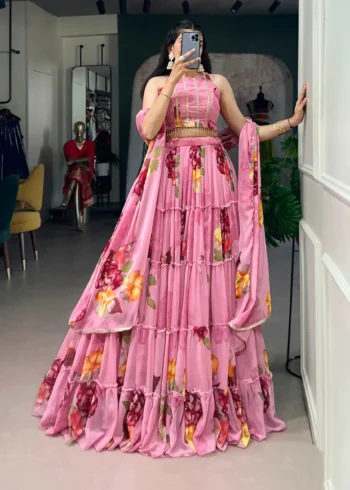 Floral Printed Chiffon Festive Lightweight Lehenga Choli