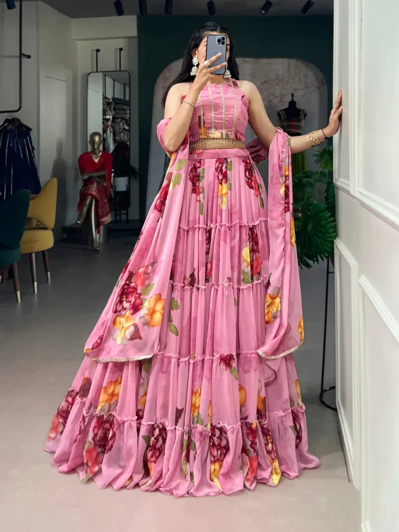 Floral Printed Chiffon Festive Lightweight Lehenga Choli