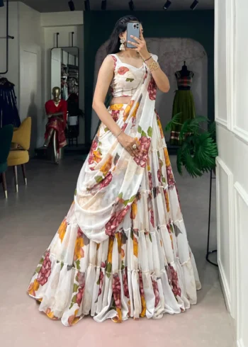 Floral Printed Chiffon Festive Lightweight Lehenga Choli