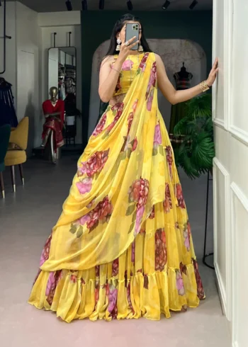 Floral Printed Chiffon Festive Lightweight Lehenga Choli