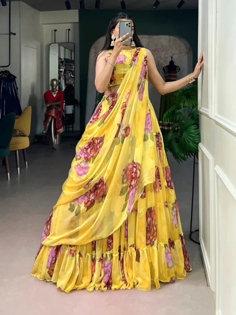 Floral Printed Chiffon Festive Lightweight Lehenga Choli