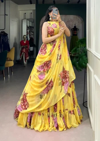 Floral Printed Chiffon Festive Lightweight Lehenga Choli