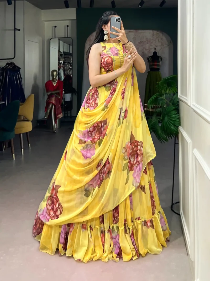 Floral Printed Chiffon Festive Lightweight Lehenga Choli