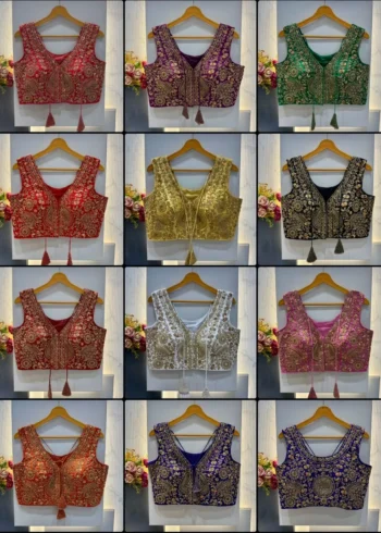 Heavy Codding Sequence Beads Work V Neck Wedding Blouse