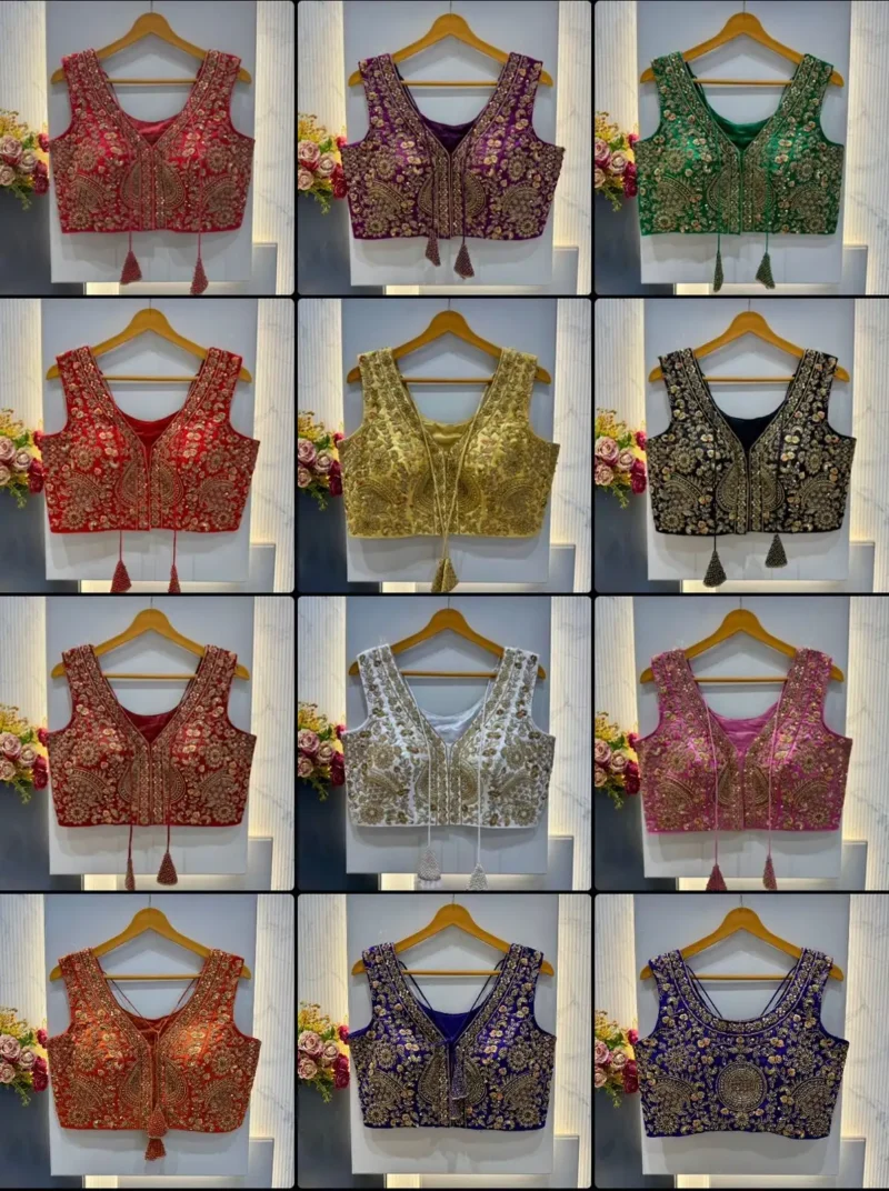 Heavy Codding Sequence Beads Work V Neck Wedding Blouse