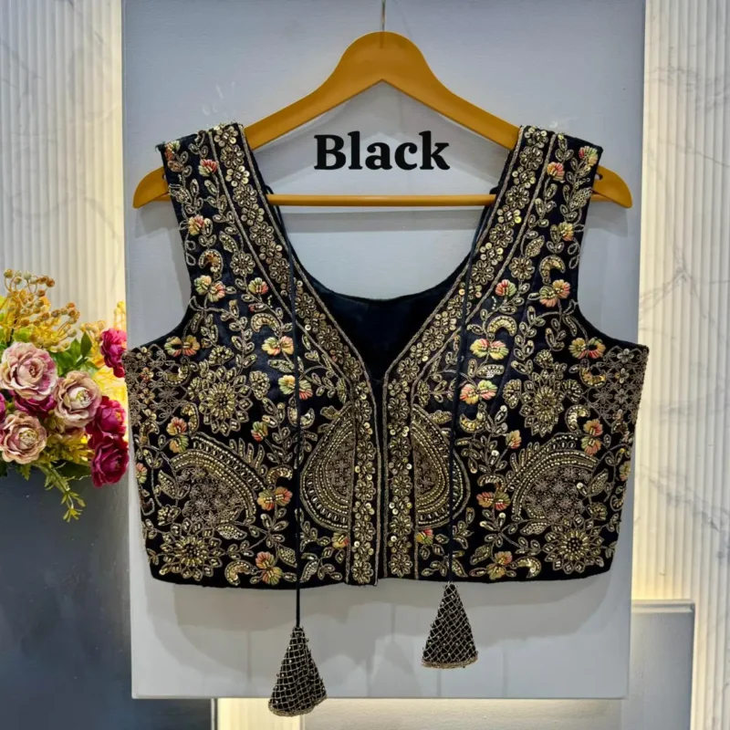 Heavy Codding Sequence Beads Work V Neck Wedding Blouse