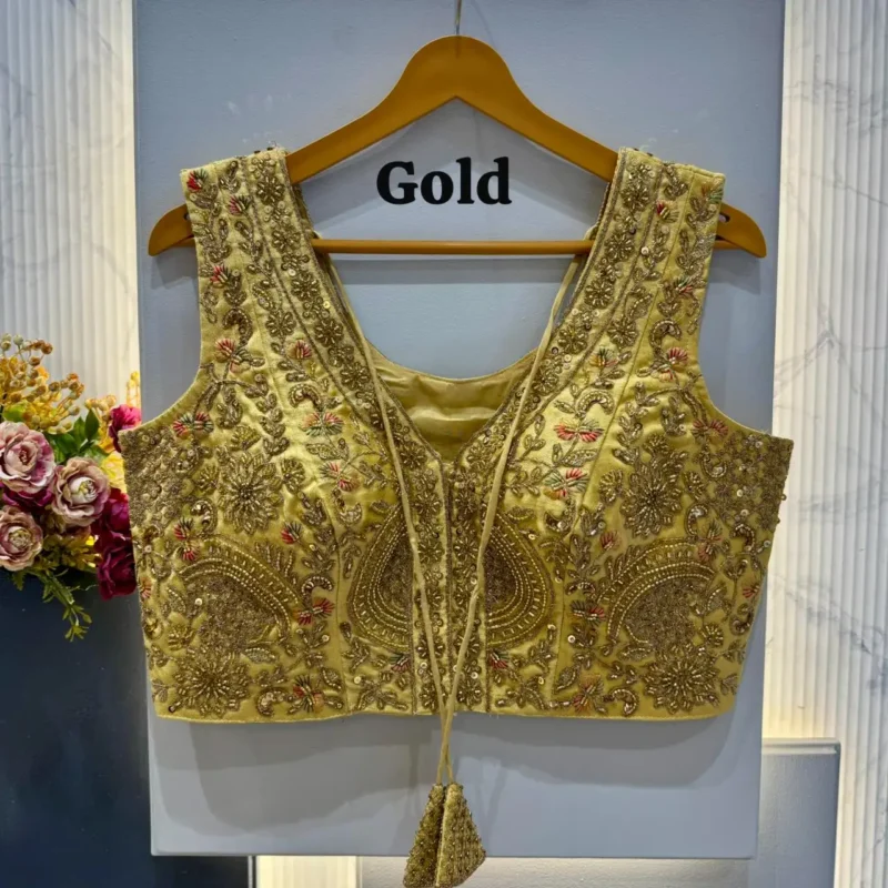 Heavy Codding Sequence Beads Work V Neck Wedding Blouse