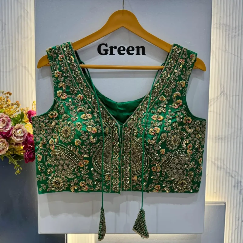 Heavy Codding Sequence Beads Work V Neck Wedding Blouse
