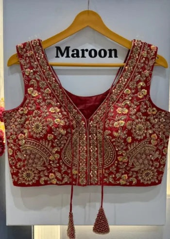 Heavy Codding Sequence Beads Work V Neck Wedding Blouse