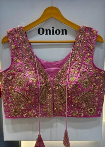 Heavy Codding Sequence Beads Work V Neck Wedding Blouse