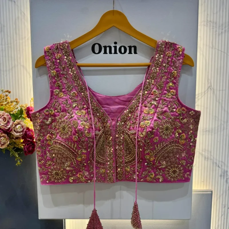 Heavy Codding Sequence Beads Work V Neck Wedding Blouse