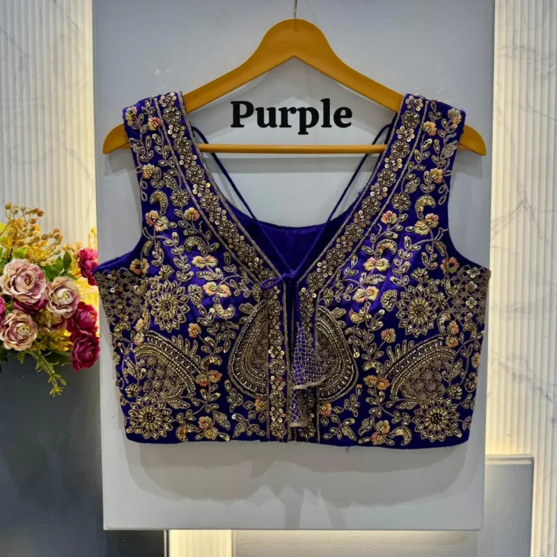 Heavy Codding Sequence Beads Work V Neck Wedding Blouse