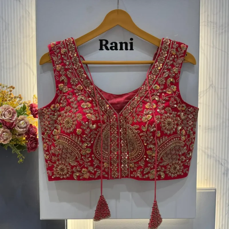 Heavy Codding Sequence Beads Work V Neck Wedding Blouse