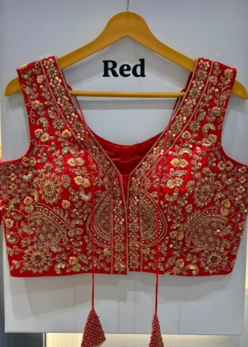 Heavy Codding Sequence Beads Work V Neck Wedding Blouse
