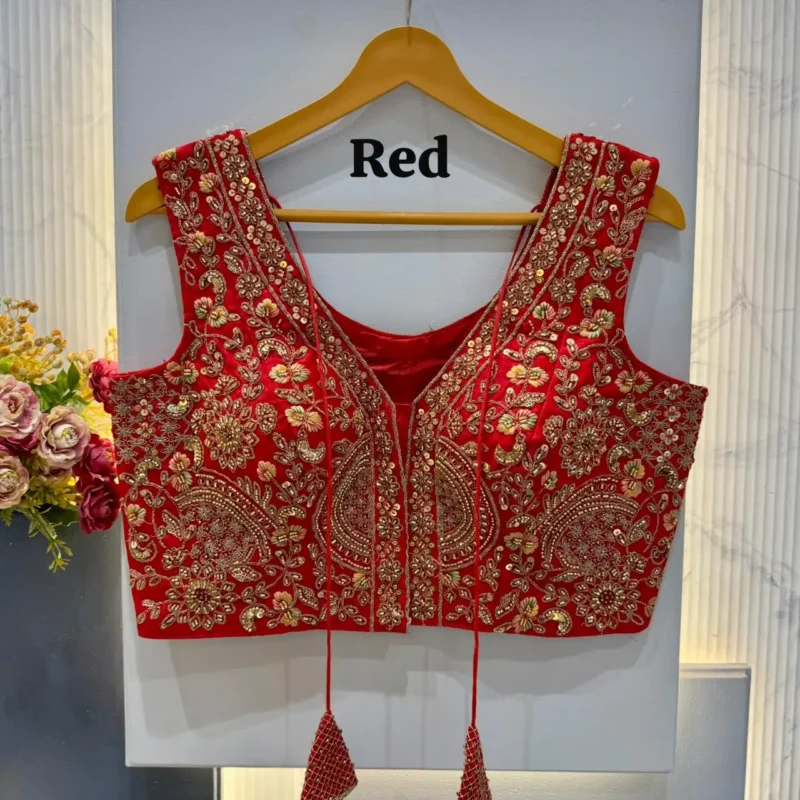 Heavy Codding Sequence Beads Work V Neck Wedding Blouse