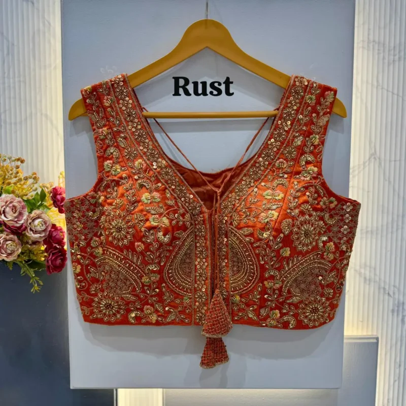 Heavy Codding Sequence Beads Work V Neck Wedding Blouse