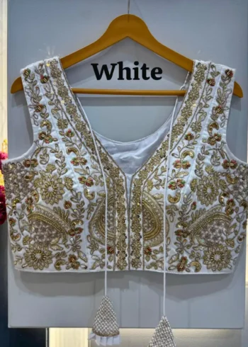 Heavy Codding Sequence Beads Work V Neck Wedding Blouse