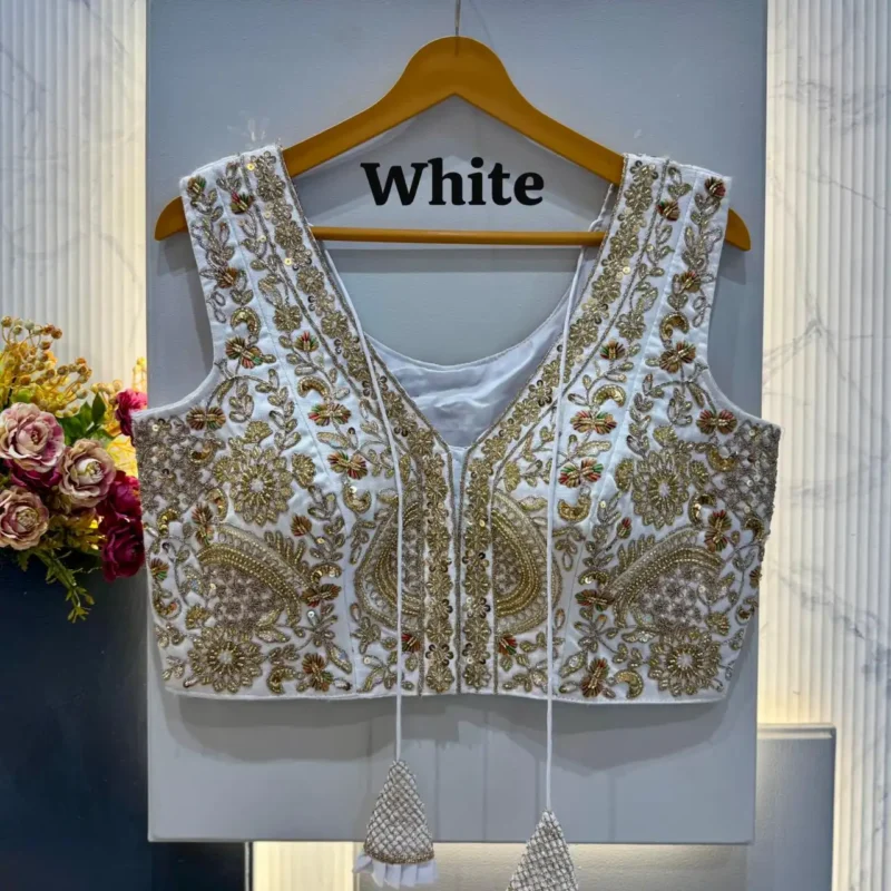 Heavy Codding Sequence Beads Work V Neck Wedding Blouse