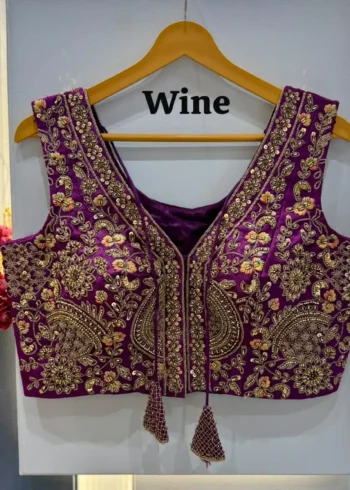 Heavy Codding Sequence Beads Work V Neck Wedding Blouse