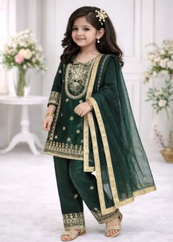Fendy Silk Designer Wedding Salwar Suit For Kids Girls