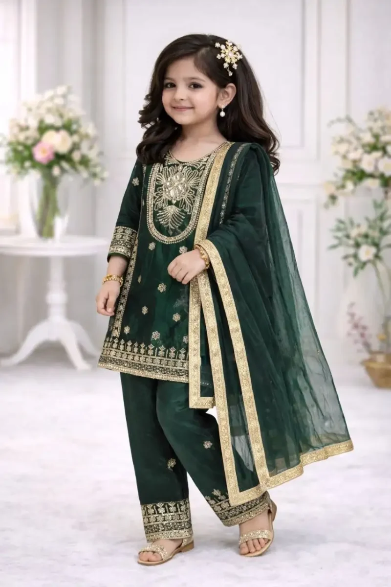 Fendy Silk Designer Wedding Salwar Suit For Kids Girls