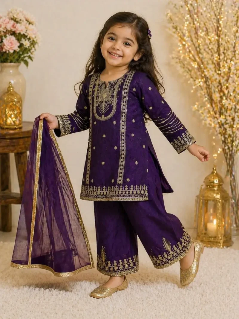 Fendy Silk Designer Wedding Salwar Suit For Kids Girls