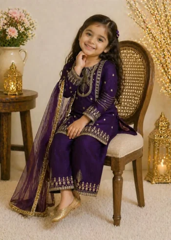 Fendy Silk Designer Wedding Salwar Suit For Kids Girls