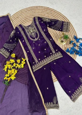 Fendy Silk Designer Wedding Salwar Suit For Kids Girls