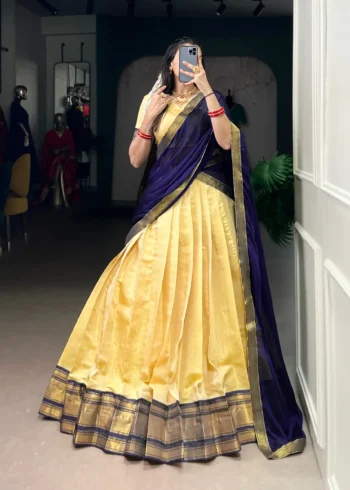Kanchipuram Zari Weaving Work Pattu Half Saree South Indian Lehenga