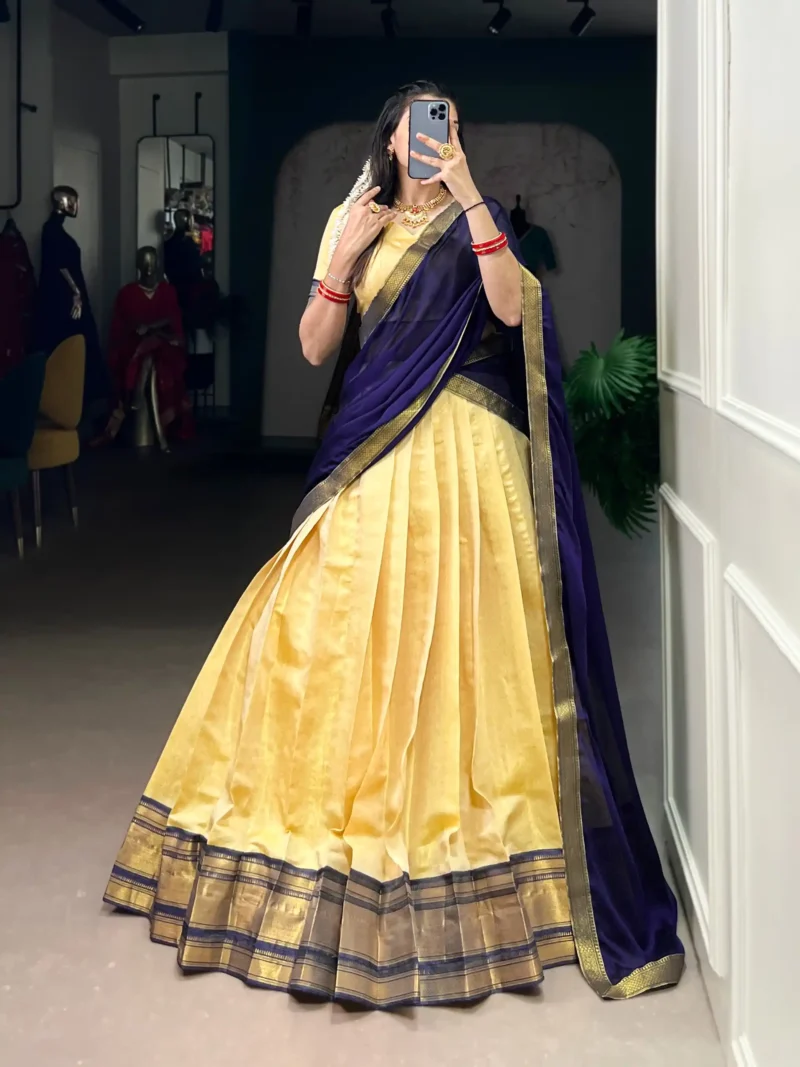 Kanchipuram Zari Weaving Work Pattu Half Saree South Indian Lehenga