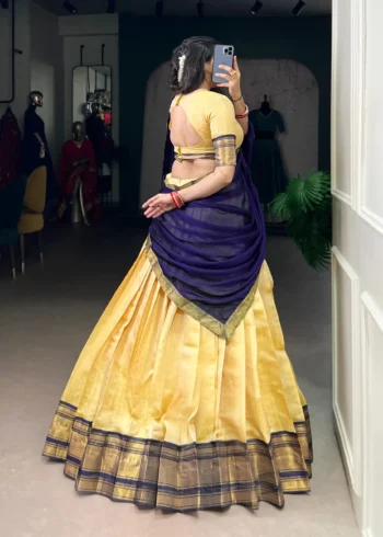 Kanchipuram Zari Weaving Work Pattu Half Saree South Indian Lehenga