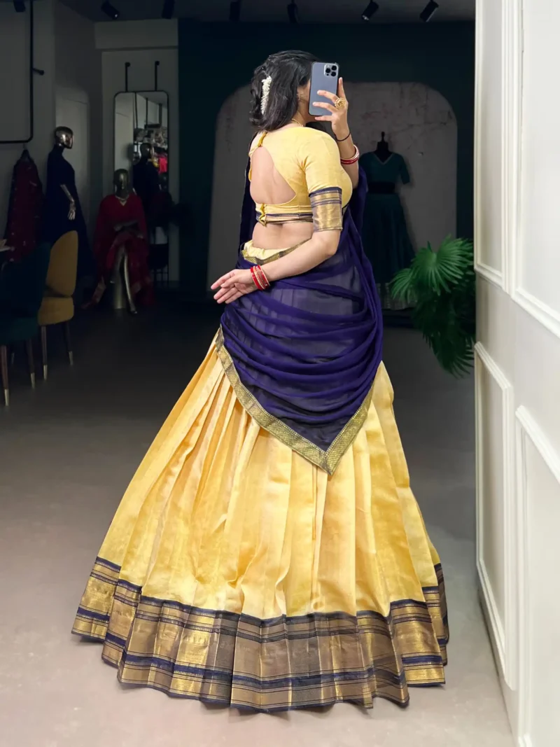 Kanchipuram Zari Weaving Work Pattu Half Saree South Indian Lehenga